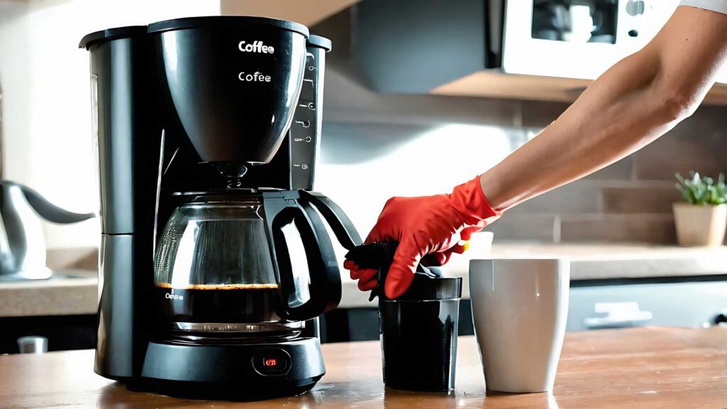worker cleaning coffee machine