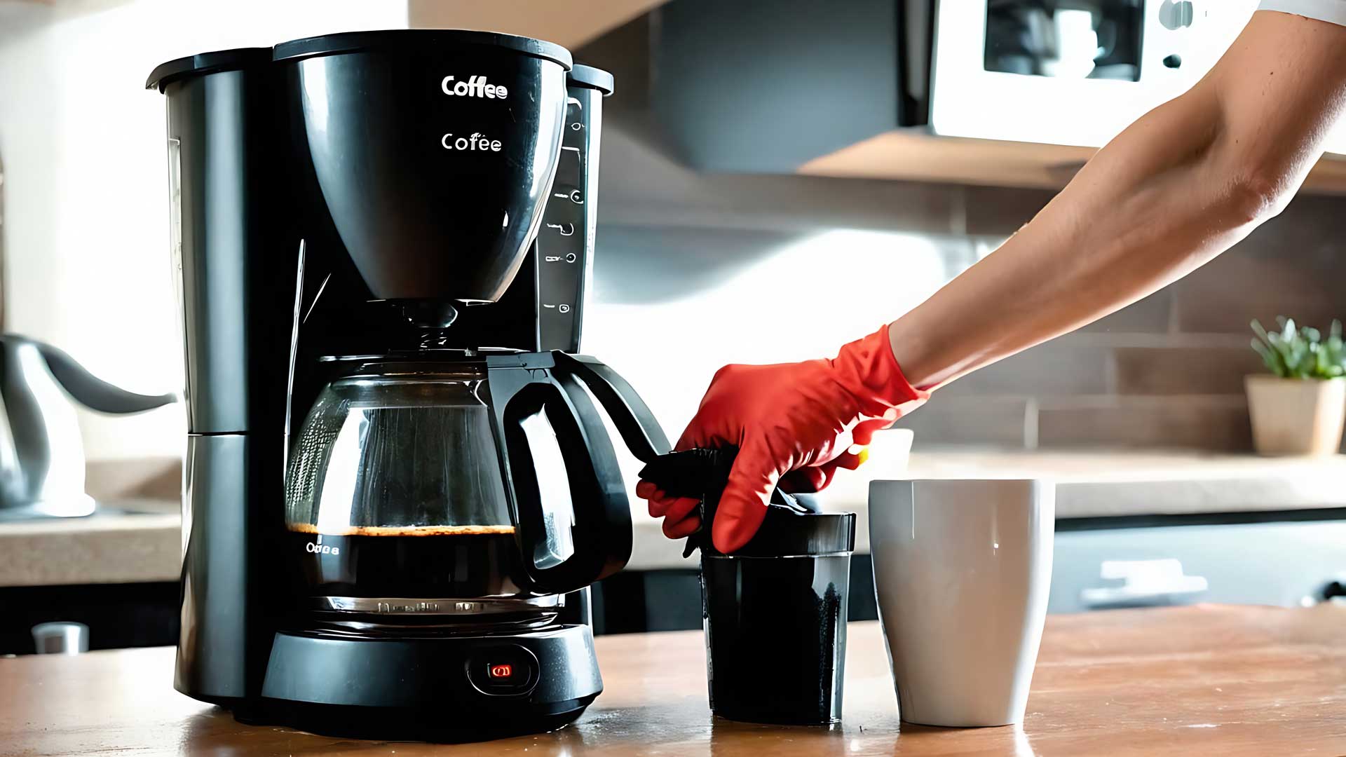 worker cleaning coffee machine