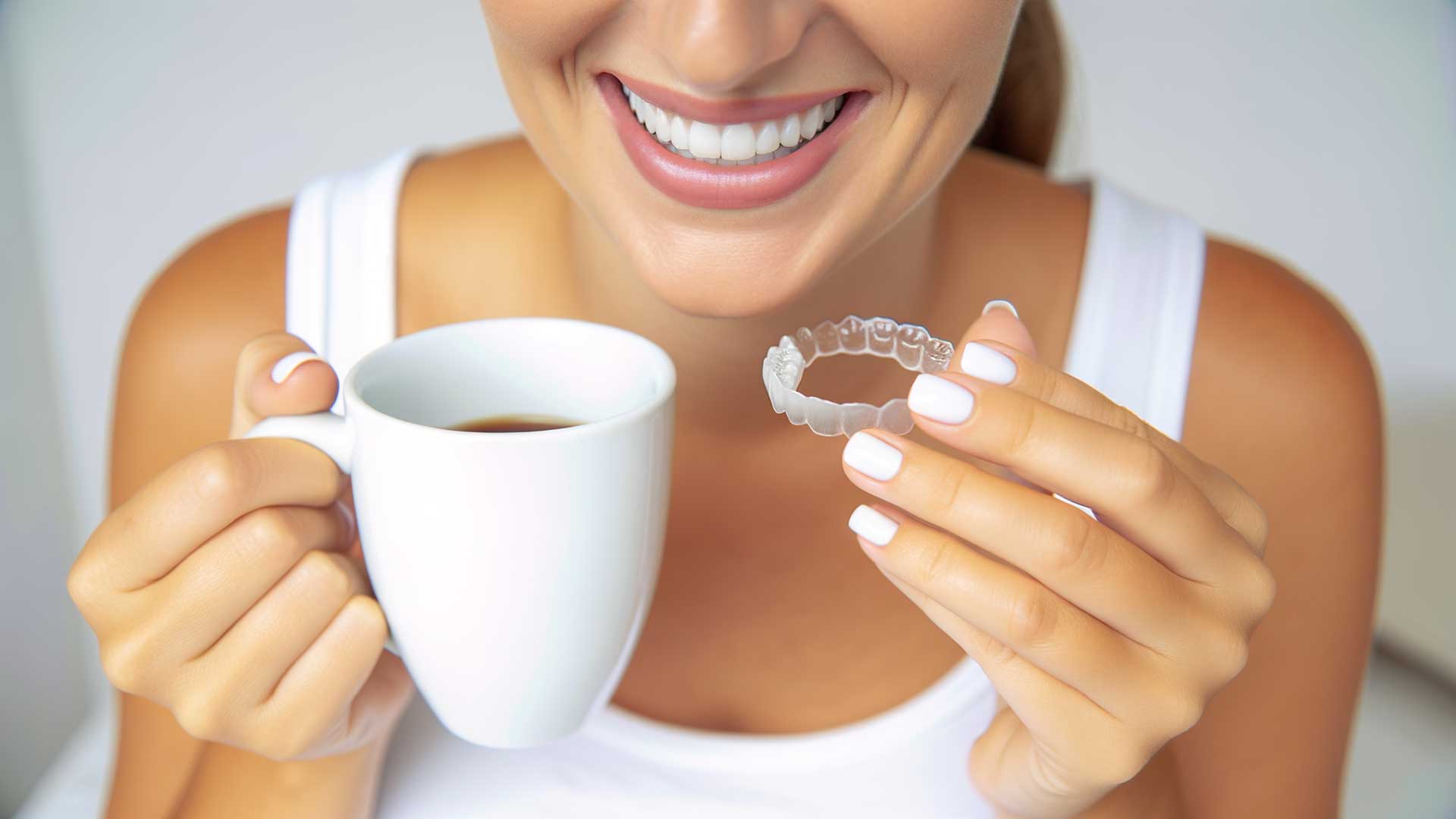 cup of coffee in hand with aligner