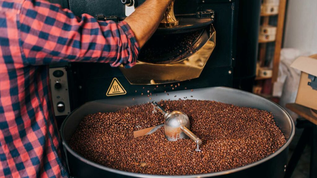 Roasting coffee beans.