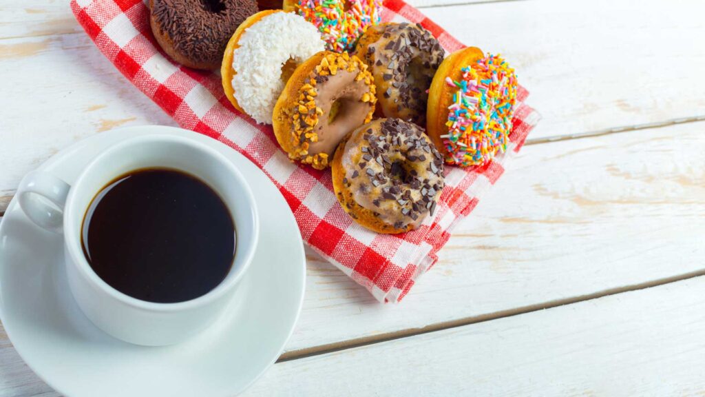 Donuts can be your option when picking what to eat with coffee.
