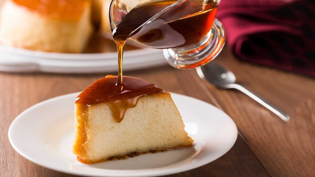 Using coffee syrup on desserts.