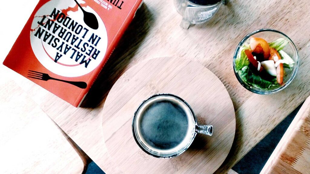 Food books on coffee table.
