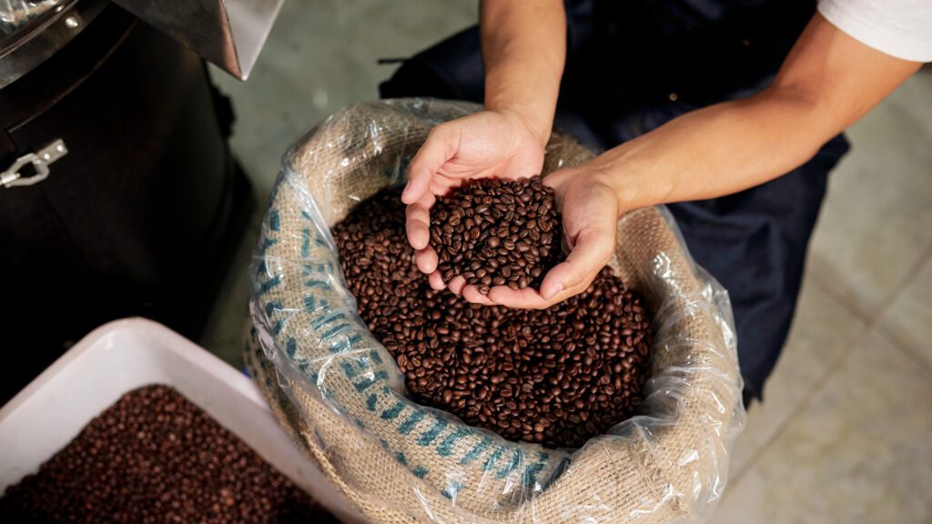 Beans for house blend coffee.